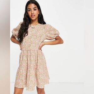 ASOS DESIGN mini tiered smock dress in pastel vintage floral print Size 6 NWT